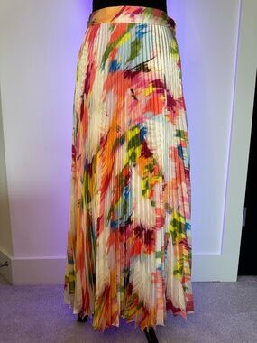 Alden Adair Pleated Maxi Skirt Multicolor Abstract Print Size Small